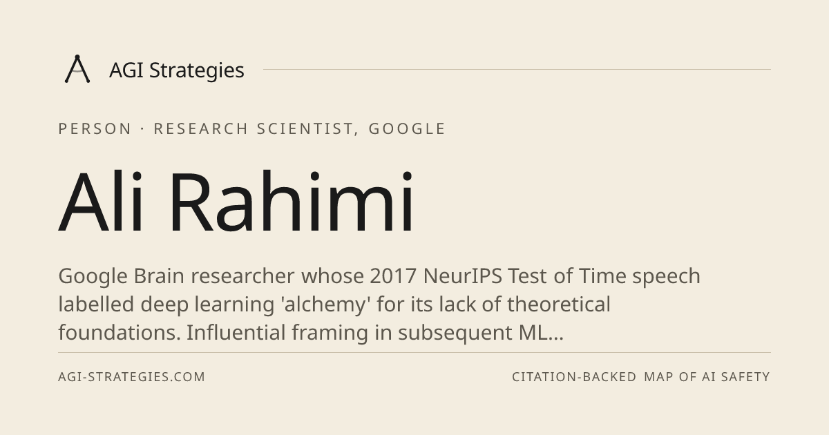 Ali Rahimi on AGI strategy: 1 strategy positions · AGI Strategies
